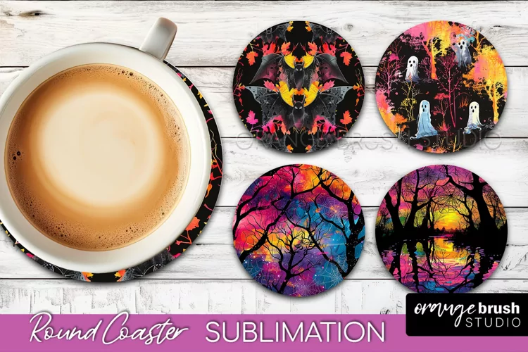 Neon Halloween Coasters - Spooky Round Coaster Sublimation