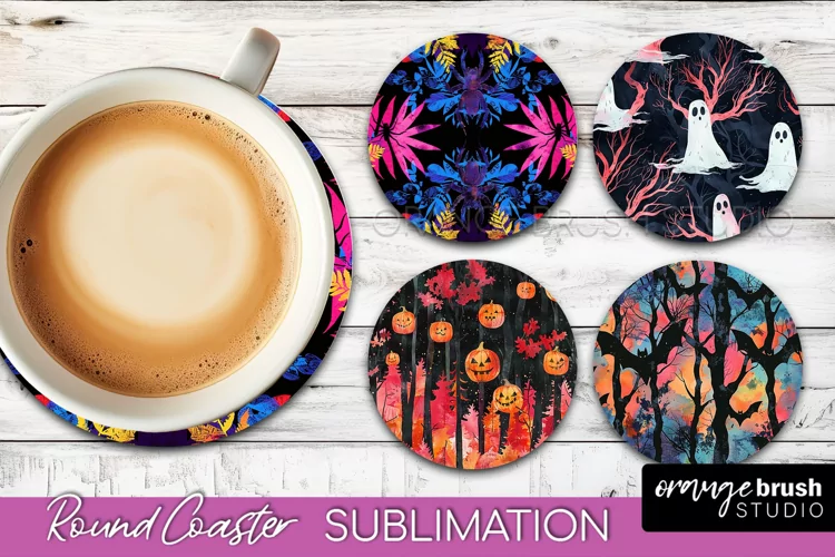 Neon Halloween Coasters - Spooky Round Coaster Sublimation