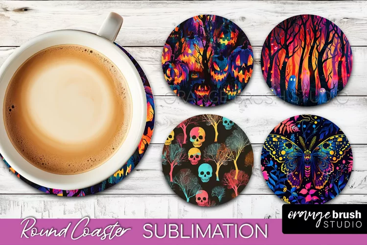 Neon Halloween Coasters - Spooky Round Coaster Sublimation
