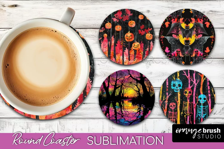 Neon Halloween Coasters - Spooky Round Coaster Sublimation