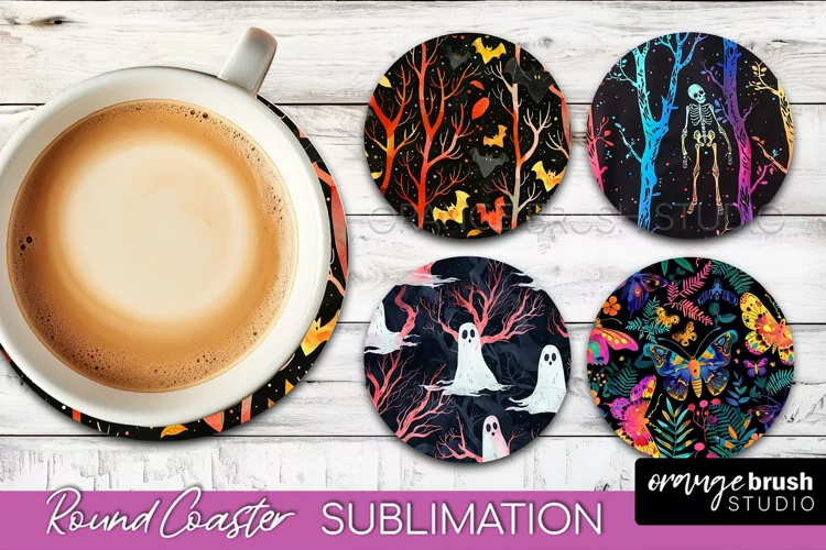 Neon Halloween Coasters - Spooky Round Coaster Sublimation