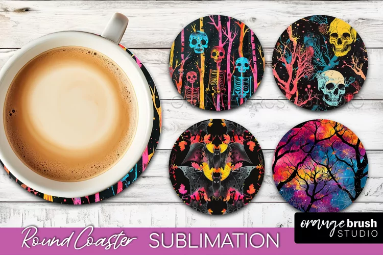 Neon Halloween Coasters - Spooky Round Coaster Sublimation