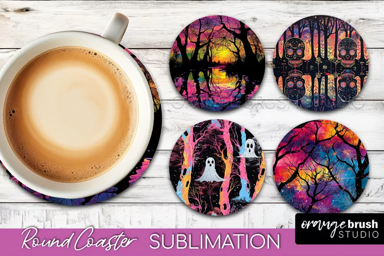 Neon Halloween Coasters - Spooky Round Coaster Sublimation
