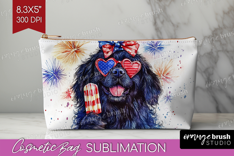 Newfoundland Dog Cosmetic Bag 4th Of July Makeup Bag PNG
