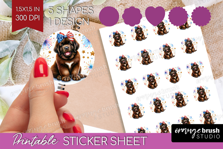 Newfoundland Dog Round Sticker Patriotic Dog Printable Sheet