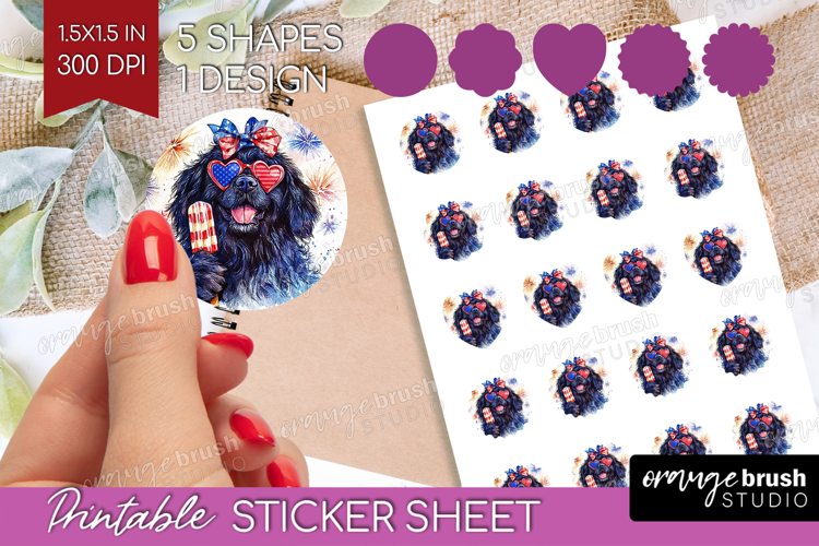 Newfoundland Dog Round Sticker 4th Of July Printable Sticker