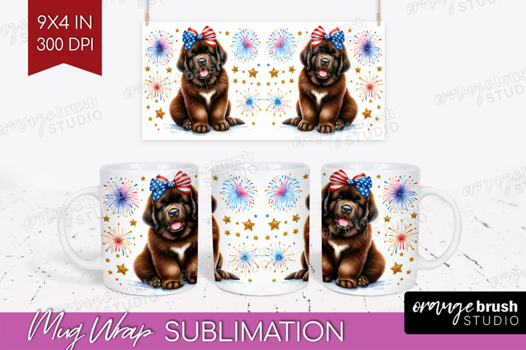 Newfoundland Dog Mug Wrap Patriotic Dog Mug PNG Sublimation