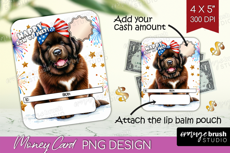Newfoundland Dog Money Card PNG 4th of July Money Card