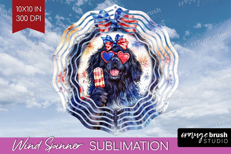 Newfoundland Dog Wind Spinner Sublimation PNG 4th Of July