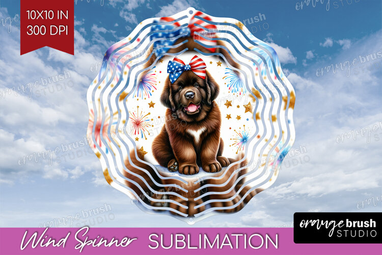 Newfoundland Dog Wind Spinner Sublimation PNG Patriotic Dog example image 1