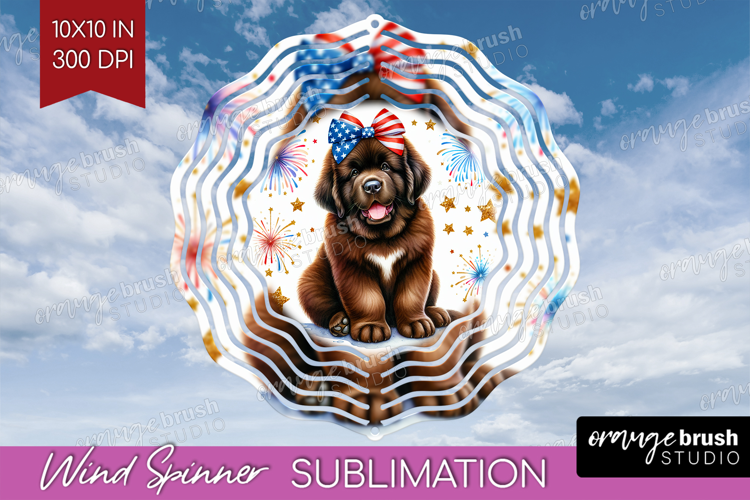 Newfoundland Dog Wind Spinner Sublimation PNG Patriotic Dog