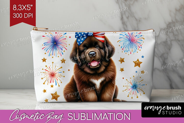 Newfoundland Dog Cosmetic Bag Patriotic Dog Makeup Bag PNG example image 1