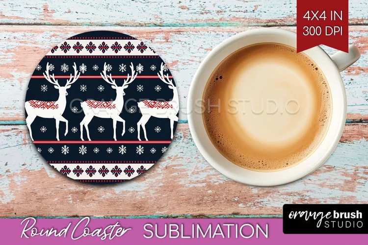 Nordic Christmas Round Coaster - Winter Coaster Sublimation