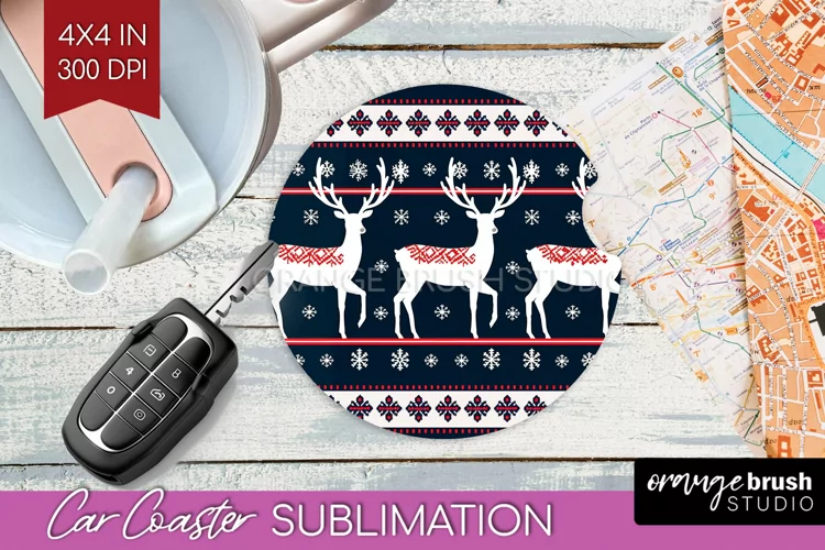 Nordic Christmas Car Coaster - Winter Coaster Sublimatoin