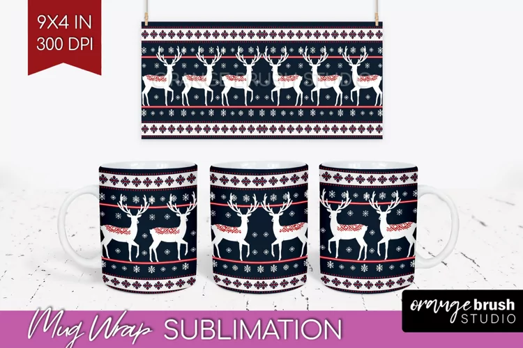 Nordic Christmas Mug Wrap - Winter 15 oz Mug Sublimation
