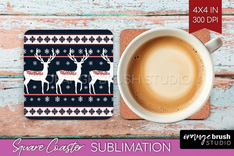 Nordic Christmas Square Coaster - Winter Coaster Sublimation