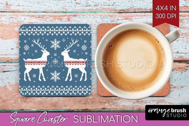 Nordic Christmas Square Coaster - Winter Coaster Sublimation example image 1