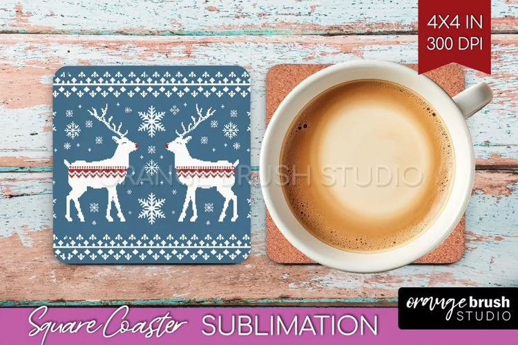 Nordic Christmas Square Coaster - Winter Coaster Sublimation