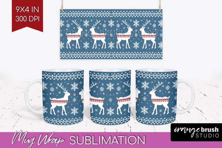 Nordic Christmas Mug Wrap - Winter 15 oz Mug Sublimation