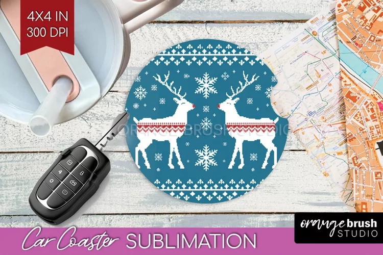 Nordic Christmas Car Coaster - Winter Coaster Sublimatoin