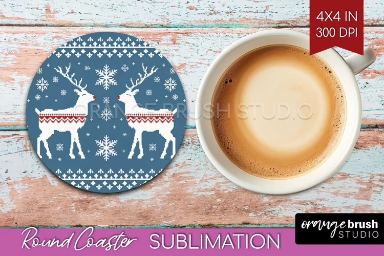 Nordic Christmas Round Coaster - Winter Coaster Sublimation