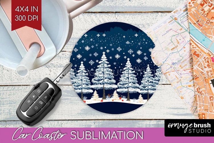 Nordic Christmas Car Coaster - Winter Coaster Sublimatoin example image 1