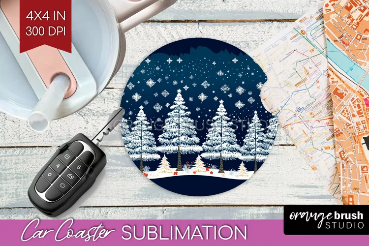 Nordic Christmas Car Coaster - Winter Coaster Sublimatoin