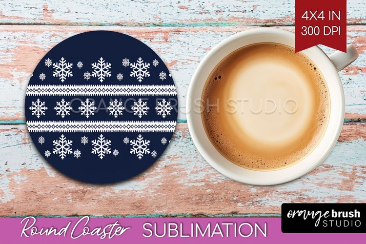 Nordic Christmas Round Coaster - Winter Coaster Sublimation example image 1