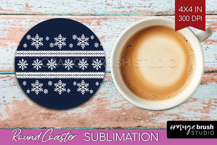 Nordic Christmas Round Coaster - Winter Coaster Sublimation