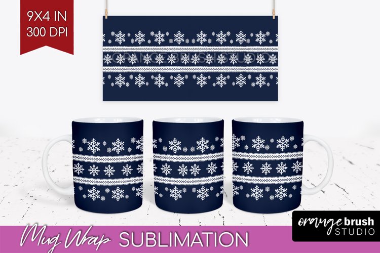 Nordic Christmas Mug Wrap - Winter 15 oz Mug Sublimation example image 1