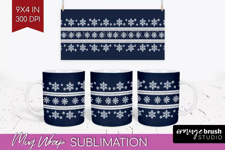 Nordic Christmas Mug Wrap - Winter 15 oz Mug Sublimation