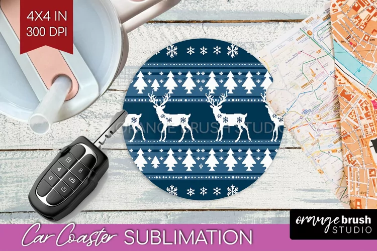 Nordic Christmas Car Coaster - Winter Coaster Sublimatoin