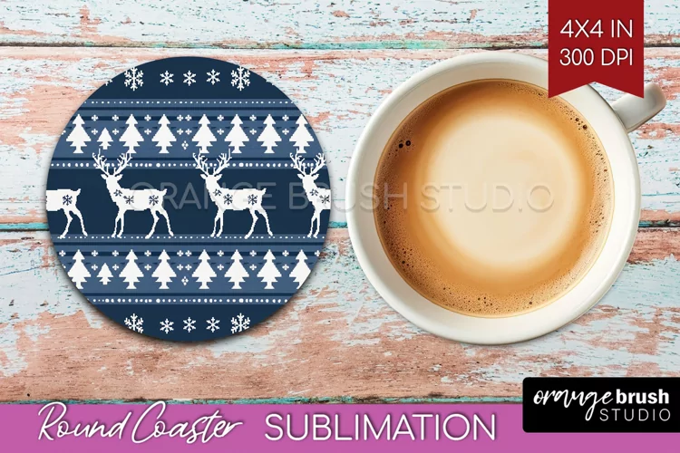 Nordic Christmas Round Coaster - Winter Coaster Sublimation