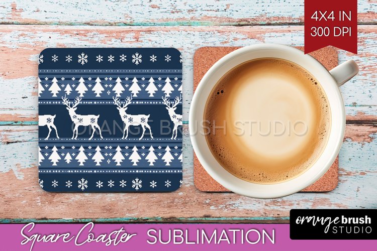 Nordic Christmas Square Coaster - Winter Coaster Sublimation example image 1
