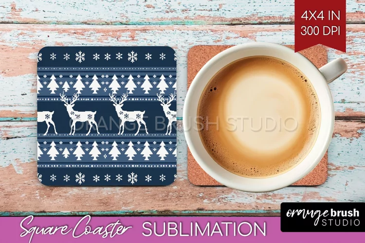 Nordic Christmas Square Coaster - Winter Coaster Sublimation