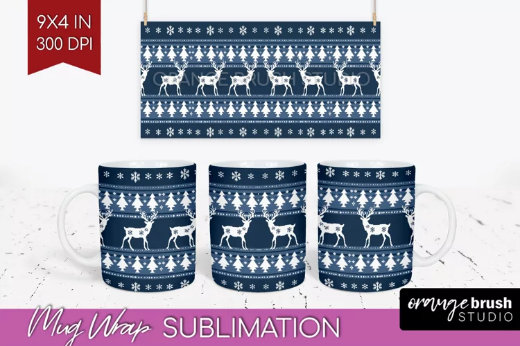 Nordic Christmas Mug Wrap - Winter 15 oz Mug Sublimation