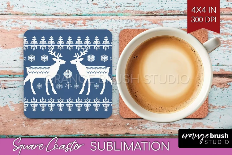 Nordic Christmas Square Coaster - Winter Coaster Sublimation