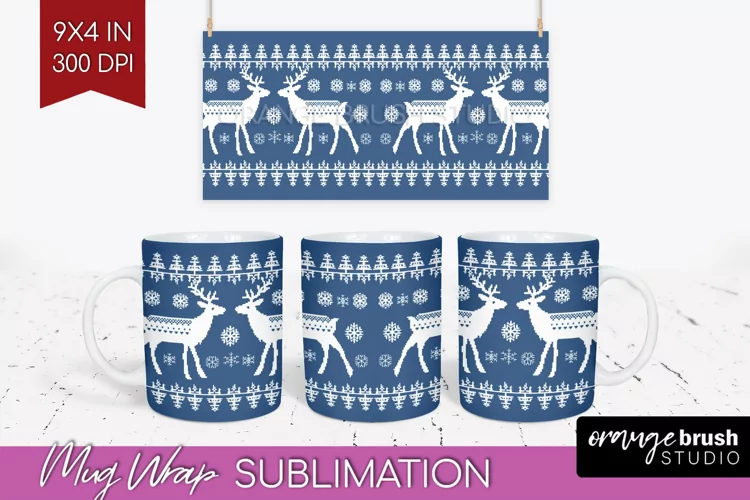 Nordic Christmas Mug Wrap - Winter 15 oz Mug Sublimation