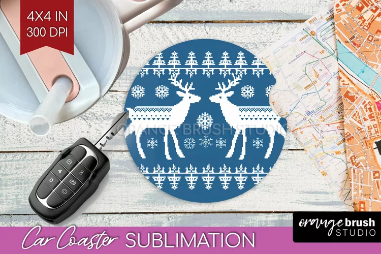 Nordic Christmas Car Coaster - Winter Coaster Sublimatoin