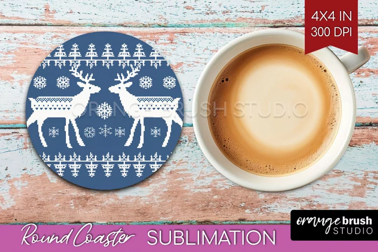 Nordic Christmas Round Coaster - Winter Coaster Sublimation