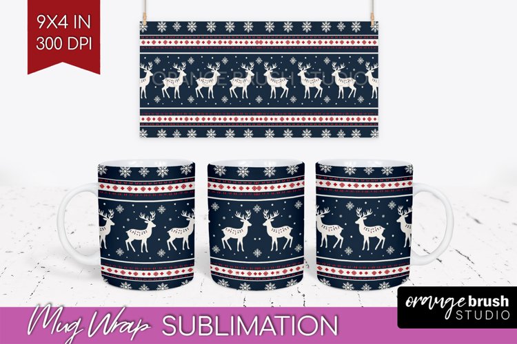 Nordic Christmas Mug Wrap - Winter 15 oz Mug Sublimation
