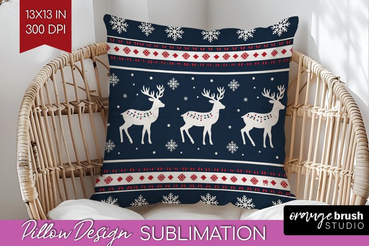 Nordic Christmas Pillow Sublimation - Winter Pillow Cover example image 1