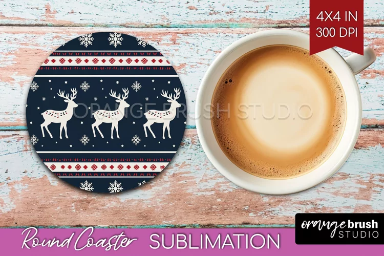 Nordic Christmas Round Coaster - Winter Coaster Sublimation