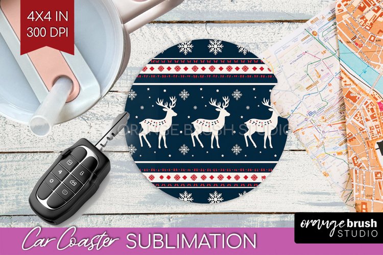 Nordic Christmas Car Coaster - Winter Coaster Sublimatoin example image 1