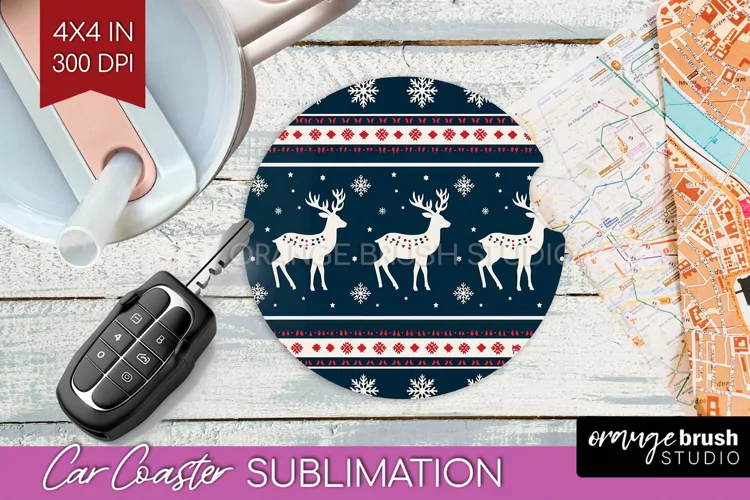 Nordic Christmas Car Coaster - Winter Coaster Sublimatoin