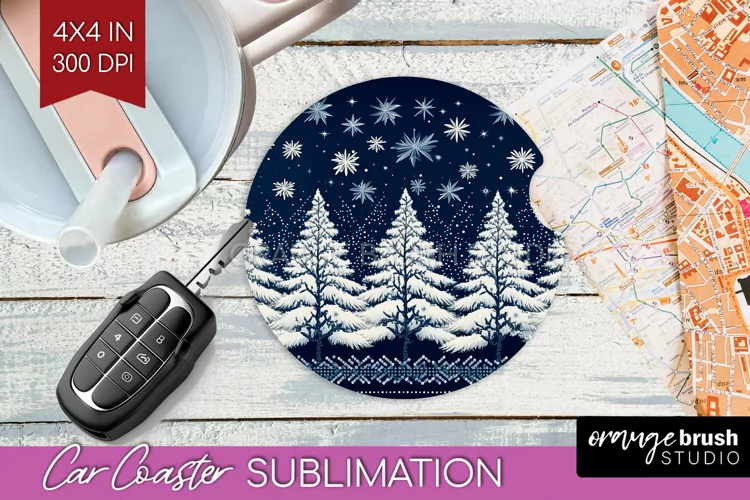 Nordic Christmas Car Coaster - Winter Coaster Sublimatoin