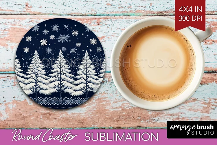 Nordic Christmas Round Coaster - Winter Coaster Sublimation