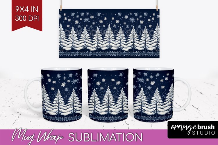 Nordic Christmas Mug Wrap - Winter 15 oz Mug Sublimation