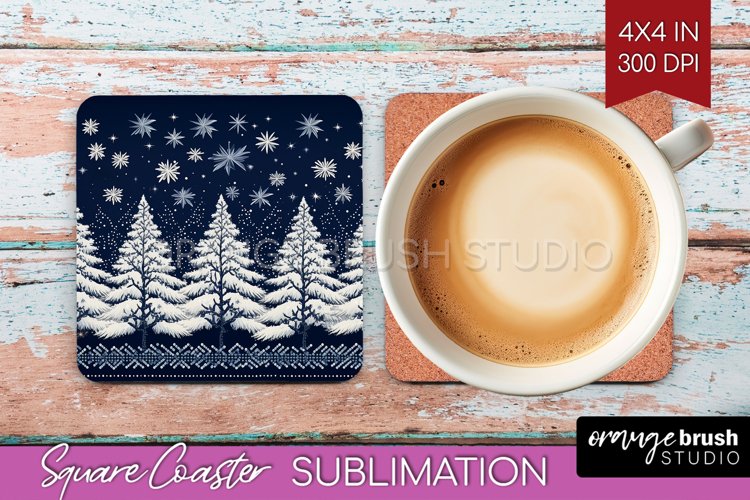 Nordic Christmas Square Coaster - Winter Coaster Sublimation example image 1