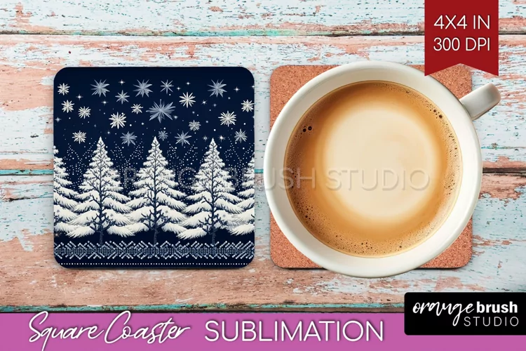 Nordic Christmas Square Coaster - Winter Coaster Sublimation